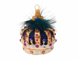 Boule de Noël luxe couronne bleue verre soufflé H11cm