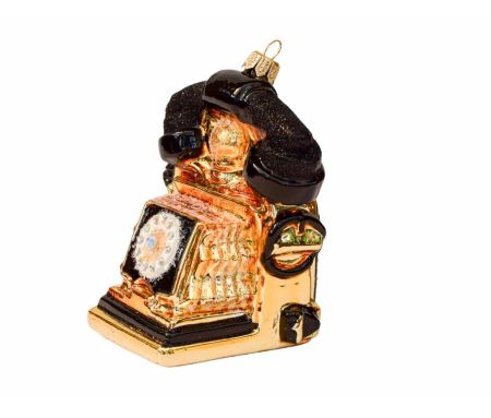 Suspension de Noël téléphone doré verre soufflé H11cm