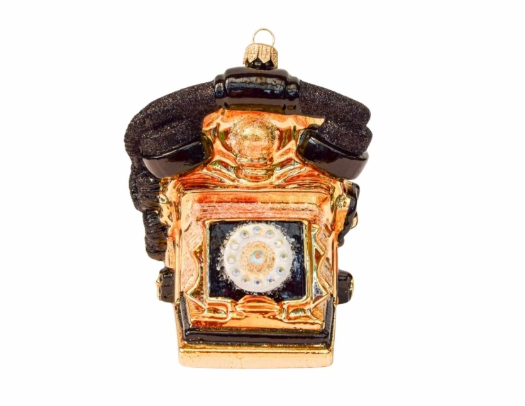 Suspension de Noël téléphone doré verre soufflé H11cm