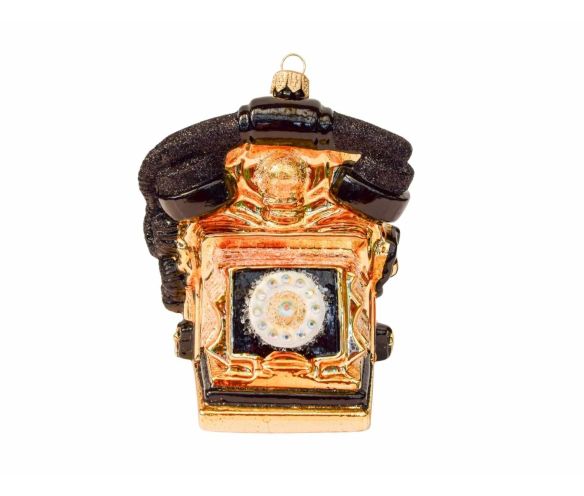 Suspension de Noël téléphone doré verre soufflé H11cm
