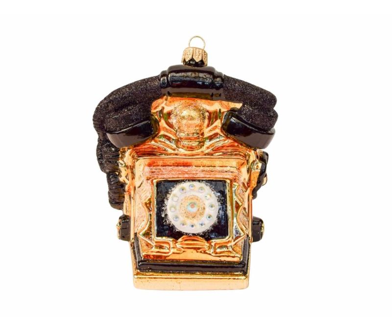 Suspension de Noël téléphone doré verre soufflé H11cm