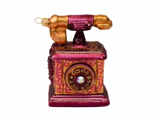 Boule de Noël téléphone bordeaux verre soufflé H10cm