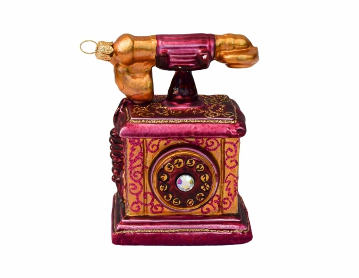 Boule de Noël téléphone bordeaux verre soufflé H10cm