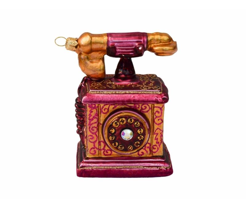 Boule de Noël téléphone bordeaux verre soufflé H10cm