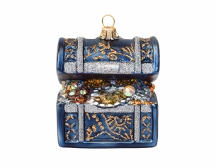 Boule de Noël originale coffre trésor bleu H8cm