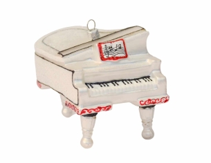 Boule de Noël piano blanc rouge verre soufflé H9cm