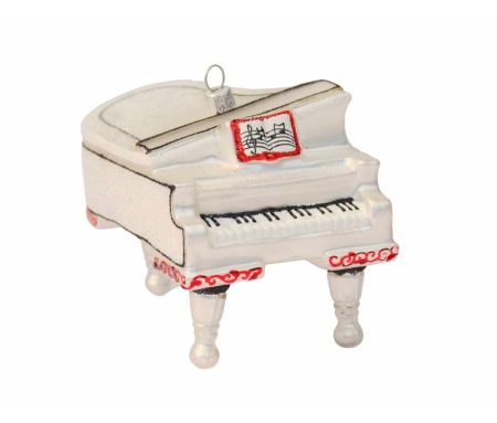 Boule de Noël piano blanc rouge verre soufflé H9cm