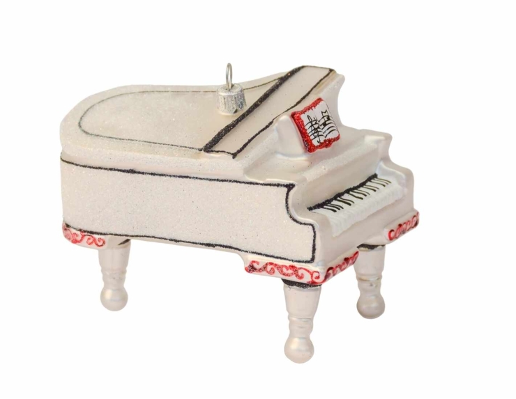 Boule de Noël piano blanc rouge verre soufflé H9cm