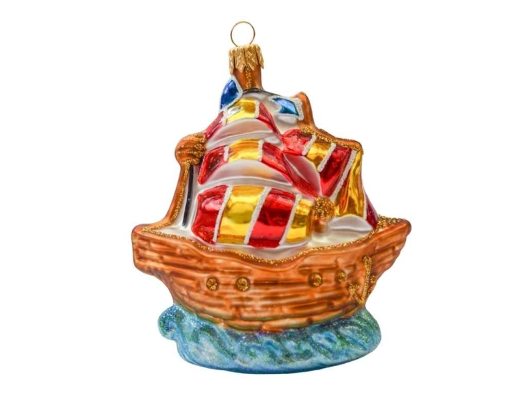Suspension de Noël bateau verre soufflé H10cm