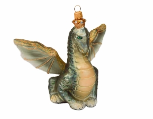 Boule de Noël dragon vert verre soufflé H13cm