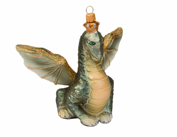 Boule de Noël dragon vert verre soufflé H13cm