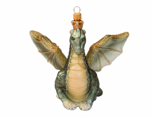 Boule de Noël dragon vert verre soufflé H13cm