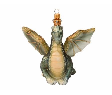 Boule de Noël dragon vert verre soufflé H13cm