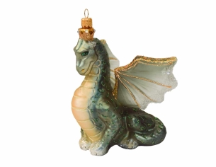 Boule de Noël dragon vert verre soufflé H13cm