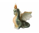 Voir la slide Suspension Noël verre soufflé dragon vert doré ailes déployées couronne yeux verts H13cm