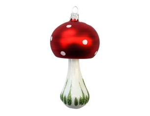Boule de Noël champignon rouge verre soufflé H12cm