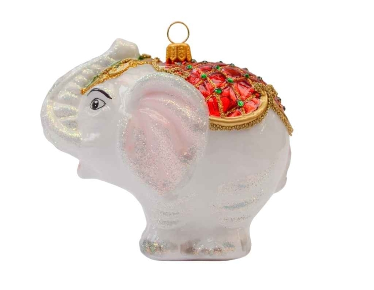 Suspension de Noël éléphant blanc verre soufflé H12cm