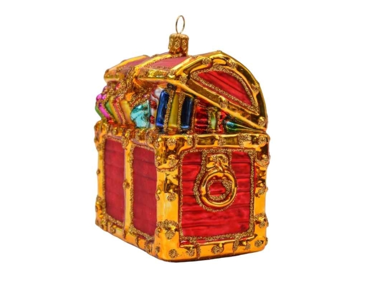 Boule de Noël originale coffre trésor rouge H12cm