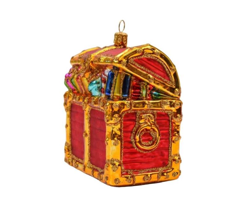 Boule de Noël originale coffre trésor rouge H12cm