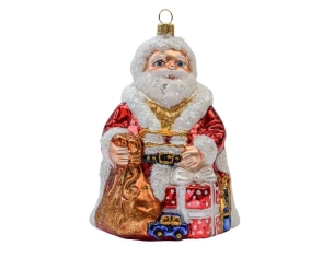 Suspension Père Noël cadeau rouge verre soufflé H17cm