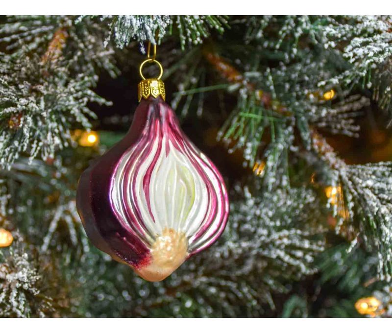 Boule de Noël originale oignon verre soufflé H 9cm