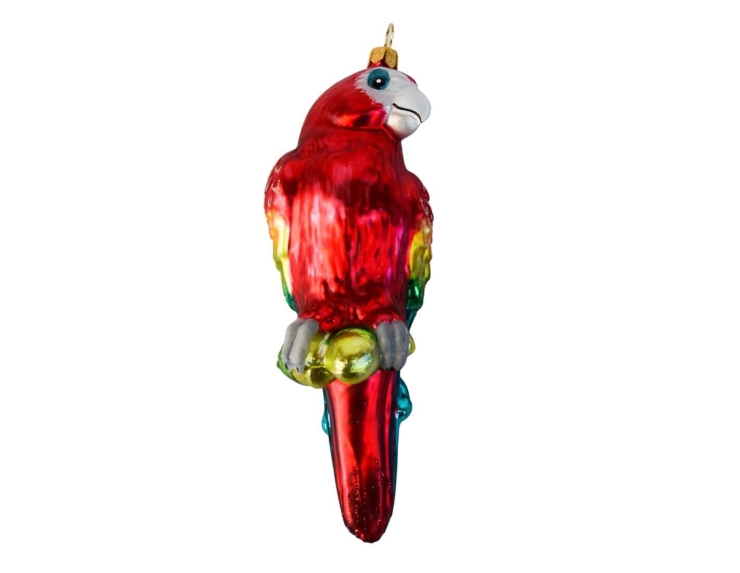 Boule de Noël perroquet rouge verre soufflé H16cm