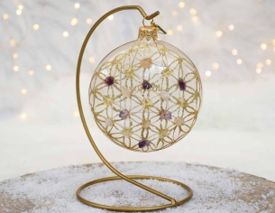 Boule de Noël pierres semi-précieuses fleur de vie D10cm