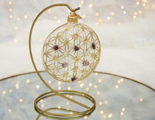 Boule de Noël pierres semi-précieuses fleur de vie D10cm