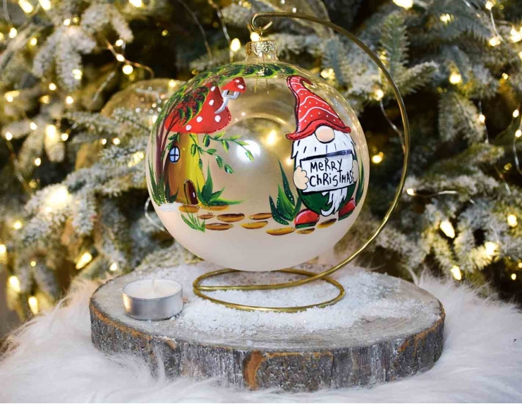 Photophore de Noël lutin verre soufflé support D15cm