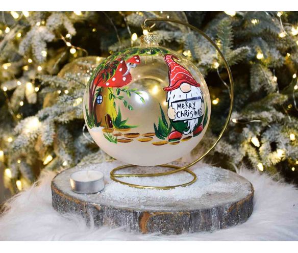 Photophore de Noël lutin verre soufflé support D15cm