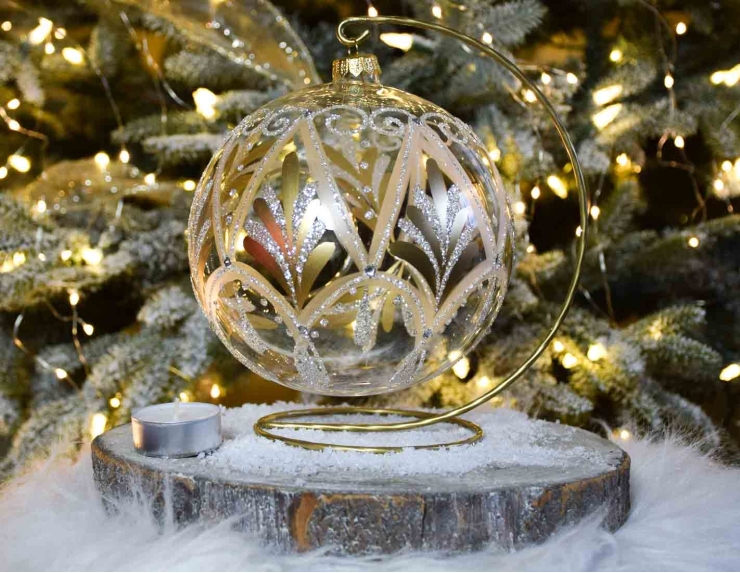 Boule de Noël photophore champagne verre soufflé D15cm