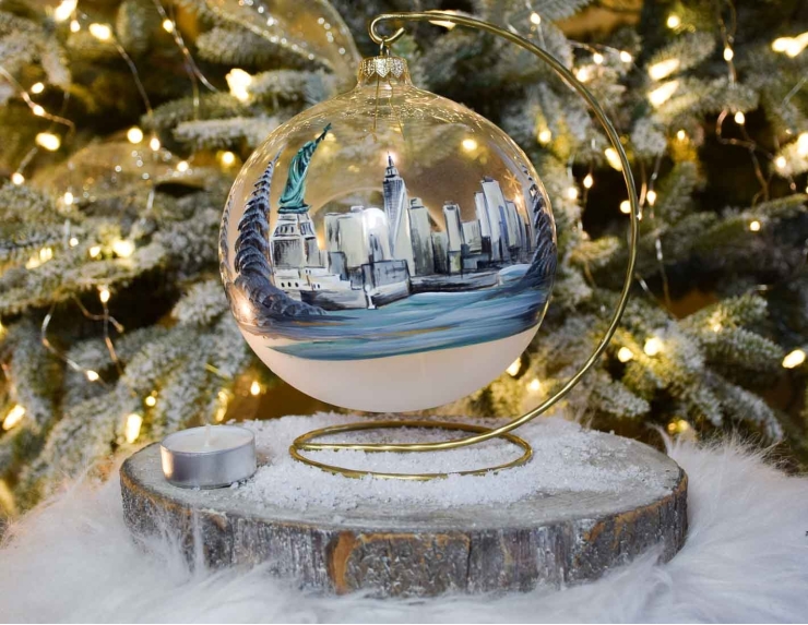 Photophore de Noël New York vintage support D15cm