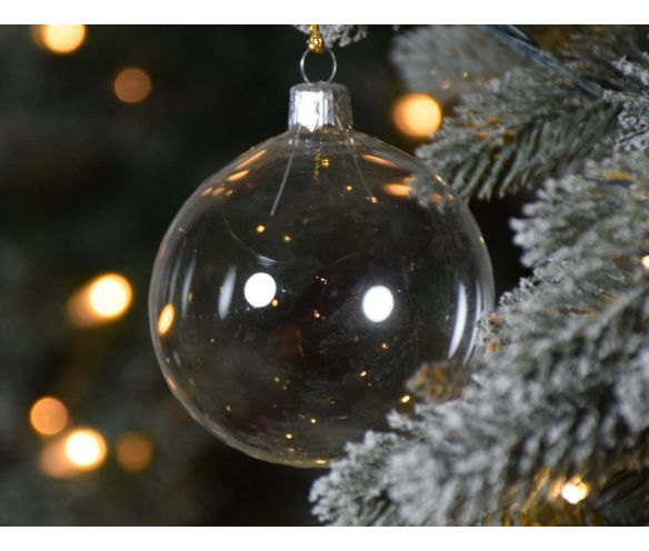 Boule de Noël transparente en verre, idéal pour bricolage et DIY. Diamètre 8cm.