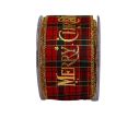 Voir la slide Large ruban de Noël rouge et vert au motif tartan avec Merry Christmas en doré.