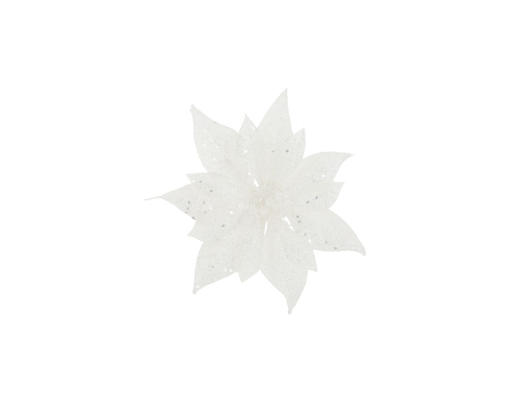 Fleur de Noël Poinsettia blanc pailleté D15cm