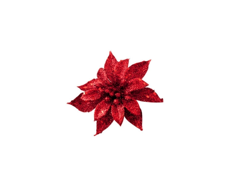 Fleur de Noël Poinsettia rouge brillant D8cm
