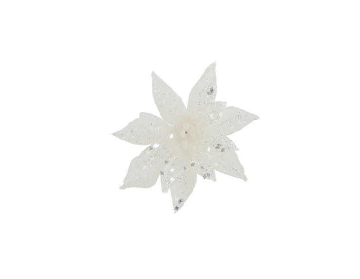 Fleur de Noël Poinsettia blanc brillant D8cm