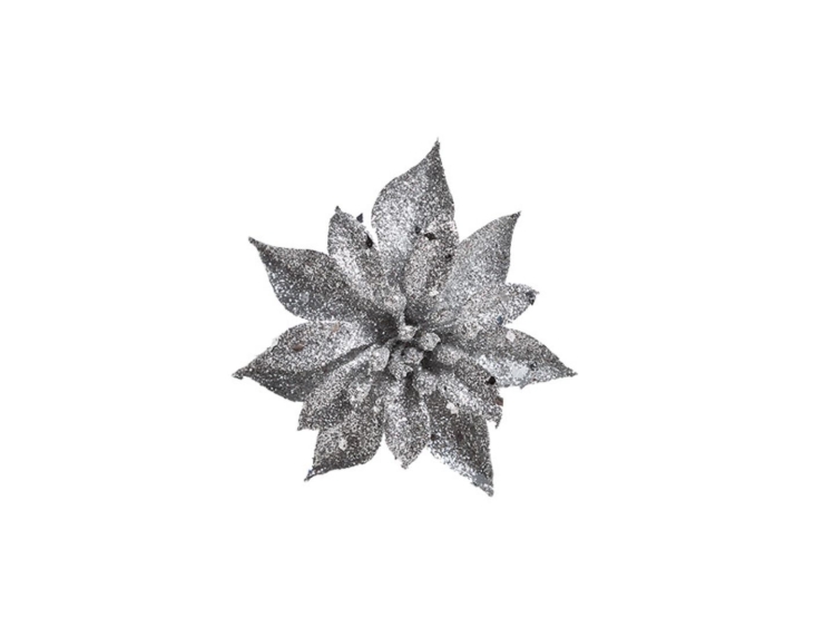 Fleur de Noël Poinsettia argenté brillant D8cm