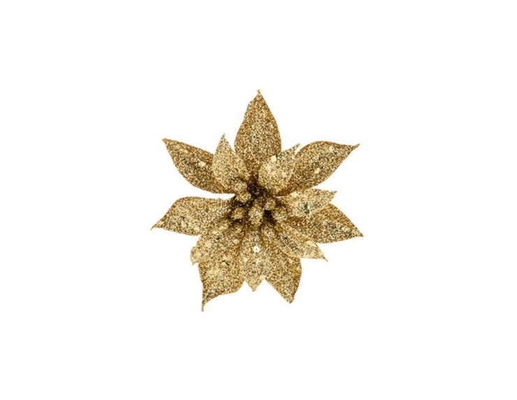 Fleur de Noël Poinsettia doré brillant D8cm