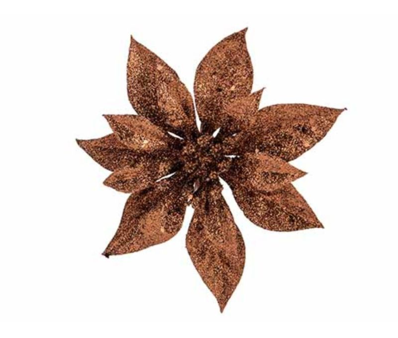 Fleur de Noël poinsettia bronze pailleté brillant sur clip métallique diamètre 15cm