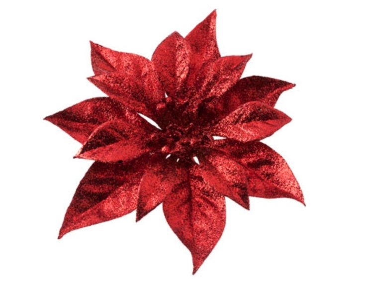 Fleur Poinsettia rouge cerise brillant D18cm