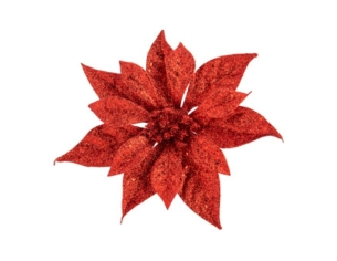 Fleur Poinsettia rouge brillant pailleté D18cm