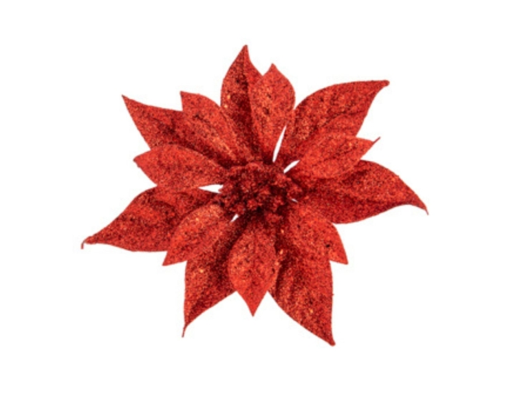 Fleur Poinsettia rouge brillant pailleté D18cm