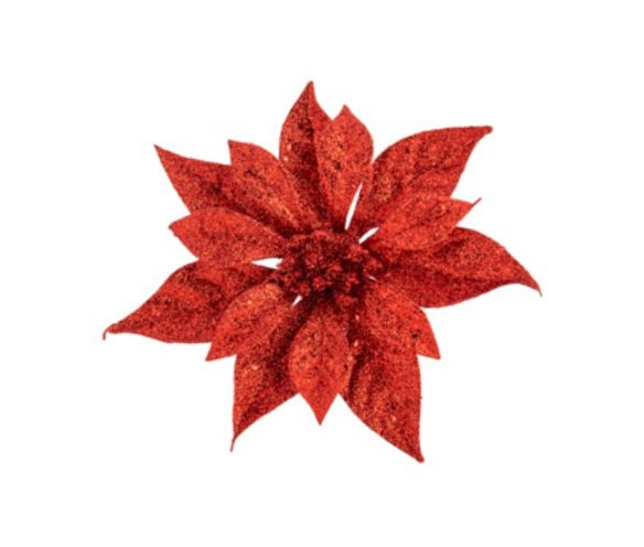 Fleur Poinsettia rouge brillant pailleté D18cm