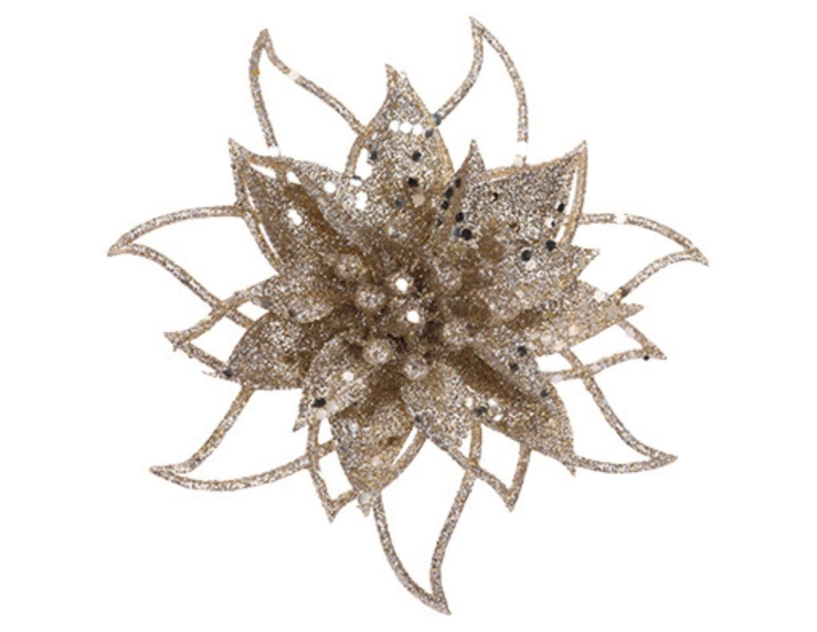 Poinsettia champagne avec clip D14cm