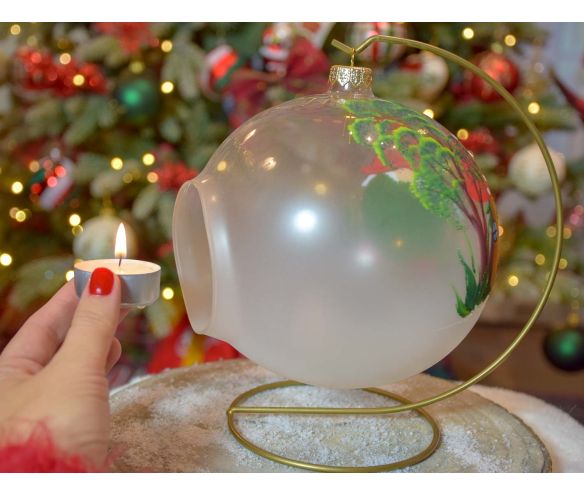 Photophore de Noël lutin verre soufflé support D15cm