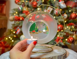 Photophore de Noël lutin verre soufflé support D15cm