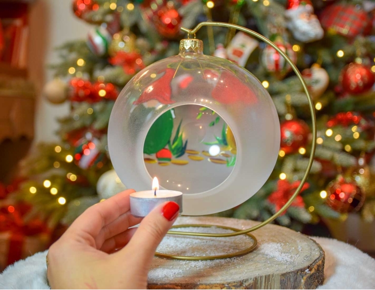 Photophore de Noël lutin verre soufflé support D15cm