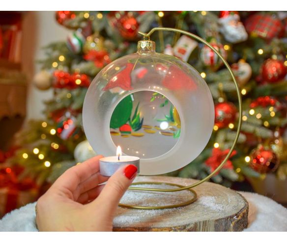 Photophore de Noël lutin verre soufflé support D15cm