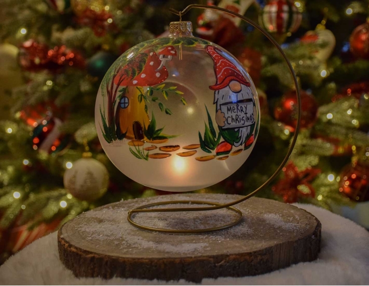 Photophore de Noël lutin verre soufflé support D15cm